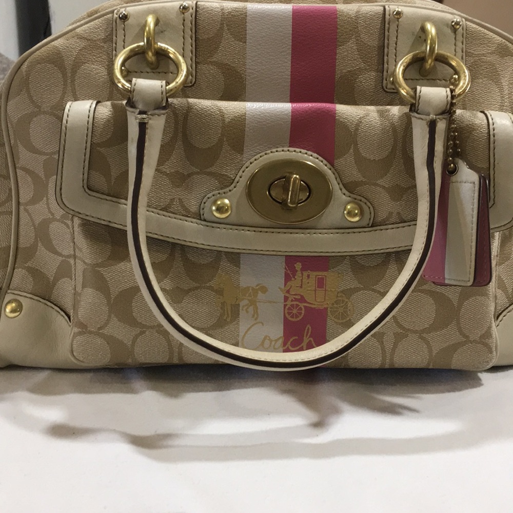 Coach Heritage Khaki & Pink satchel